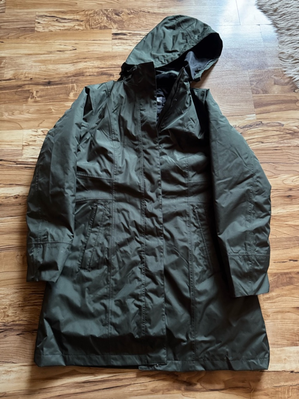 Eddie Bauer Olive Green Hooded Trench Coat